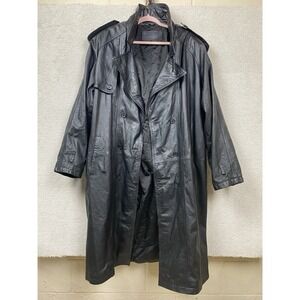 Vintage Black Leather Trench Coat Long Maxi Military Goth Matrix Mens Torriani